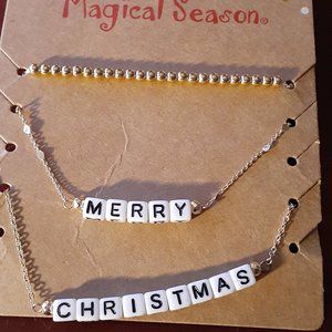 Magical Season Merry Christmas 3 Piece Nevklace Bracelet NWT